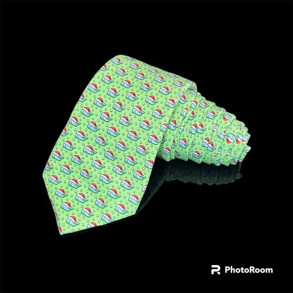 Vineyard Vines Holiday Teen Boys Neck Tie Mint Green Whale Santa Hat Christmas S